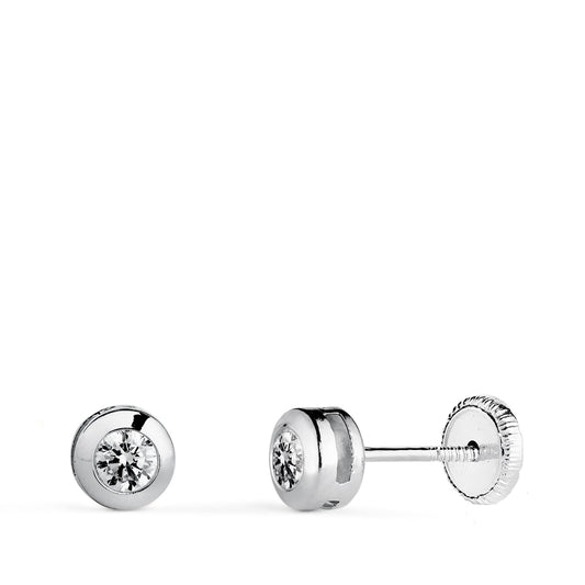 18K PENDIENTES ORO AMARILLO CHATON GALERIA CON CIRCONITA. MEDIDA: 5 MM. CIERRE TUERCA