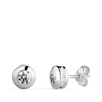 18K PENDIENTES ORO BLANCO CHATON GALERIA CON CIRCONITA. MEDIDA: 6,5 MM. CIERRE PRESION