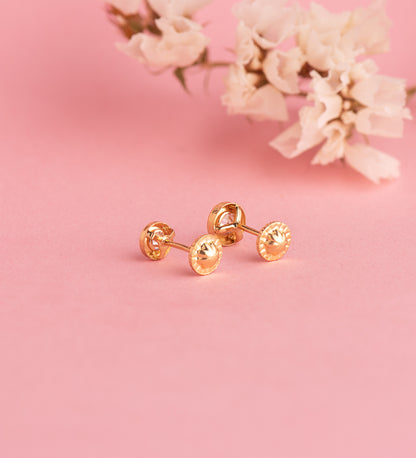 18K PENDIENTES ORO AMARILLO CHATON REDONDO CONCAVO CON CIRCONITA. ANCHO: 5 MM. CIERRE TUERCA