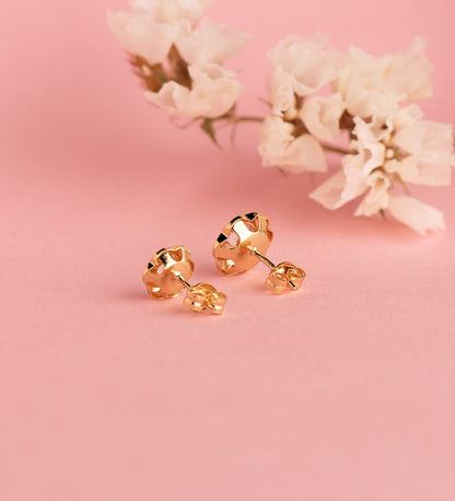 18K PENDIENTES ORO AMARILLO CHATON FLOR ORLA TALLADA CIRCONITA. MEDIDA: 7MM CIERRE PRESION