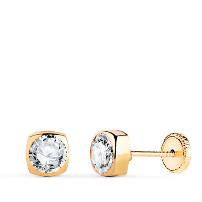 18K PENDIENTES ORO AMARILLO CHATON CUADRADOS CON CIRCONITA. MEDIDA: 5X5MM. CIERRE TUERCA