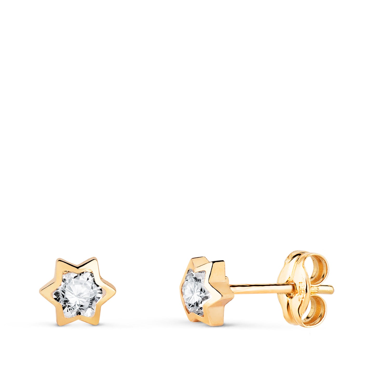 18K PENDIENTES ORO AMARILLO CHATON ESTRELLA CON CIRCONITA. MEDIDA: 4,5 X 4 MM. CIERRE PRESION