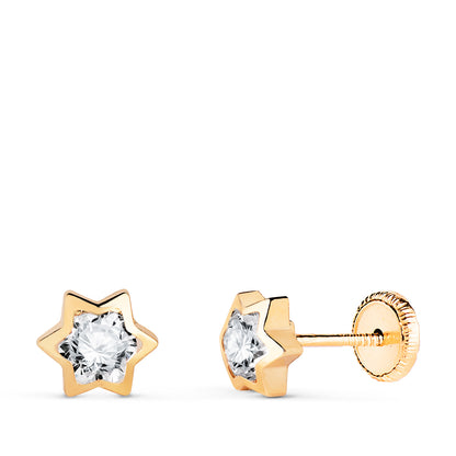 18K PENDIENTES ORO AMARILLO CHATON ESTRELLA CON CIRCONITA. MEDIDA: 6X5,5 MM. CIERRE TUERCA