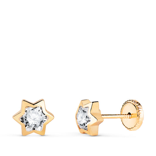 18K PENDIENTES ORO AMARILLO CHATON ESTRELLA CON CIRCONITA. MEDIDA: 6X5,5 MM. CIERRE TUERCA