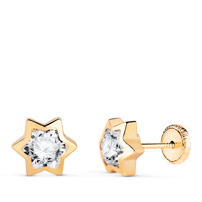 18K PENDIENTES ORO AMARILLO CHATON ESTRELLA CON CIRCONITA. MEDIDA: 8X7 MM. CIERRE TUERCA