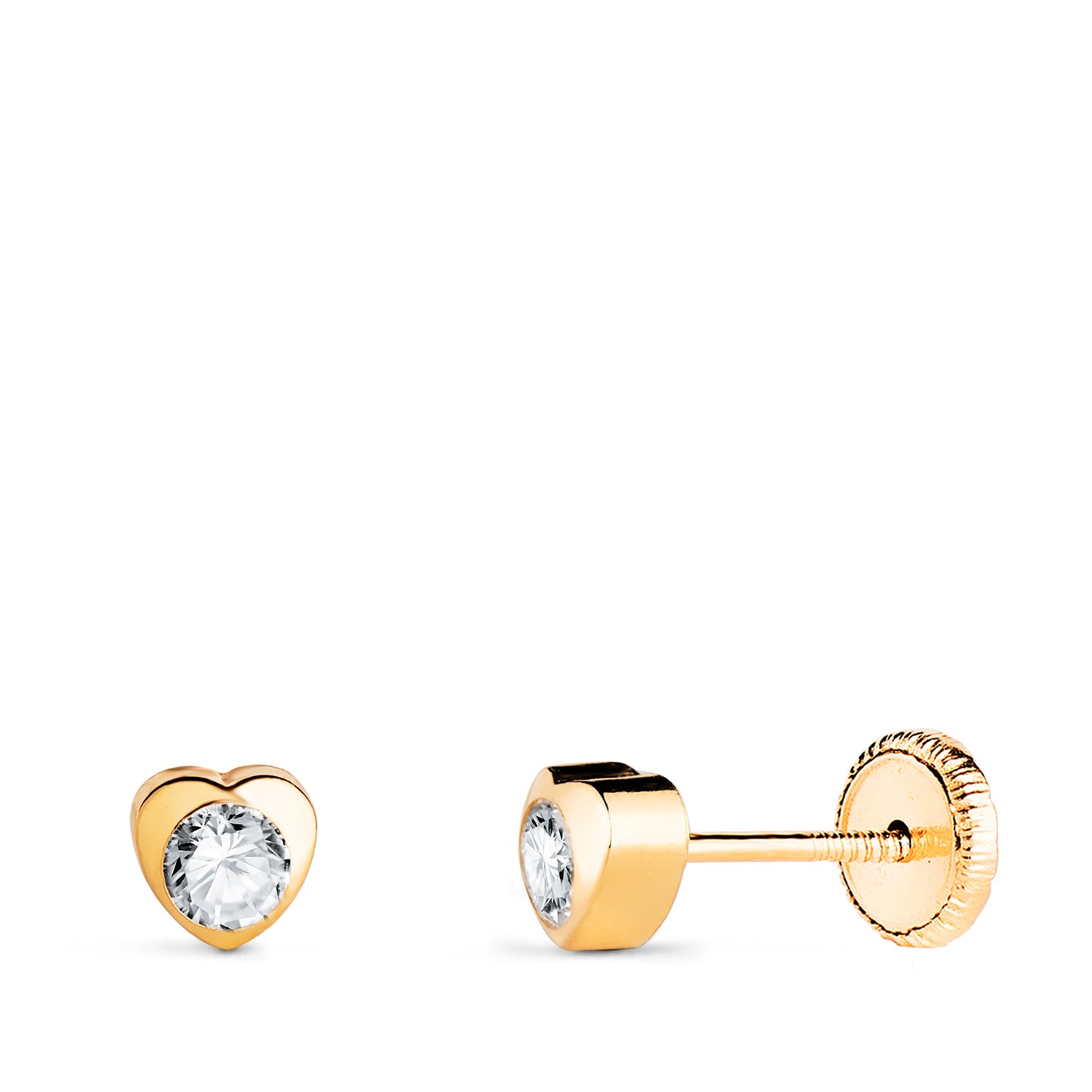 18K PENDIENTES ORO AMARILLO CHATON CORAZON CON CIRCONITA. MEDIDA: 4 X 4 MM CIERRE TUERCA