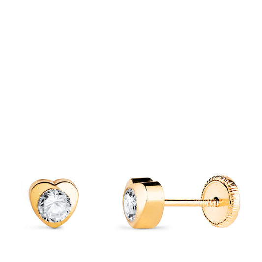 18K PENDIENTES ORO AMARILLO CHATON CORAZON CON CIRCONITA. MEDIDA: 5 X 5 MM CIERRE TUERCA