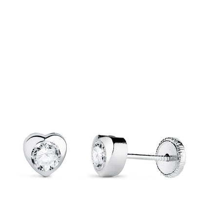 18K PENDIENTES ORO BLANCO CHATON CORAZON CON CIRCONITA. MEDIDA: 5 X 5 MM CIERRE TUERCA