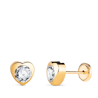 18K PENDIENTES ORO AMARILLO CHATON CORAZON CON CIRCONITA. MEDIDA: 6 X 6 MM CIERRE TUERCA