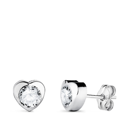 18K PENDIENTES ORO BLANCO CHATON CORAZON CON CIRCONITA. MEDIDA: 6 X 6 MM CIERRE PRESION