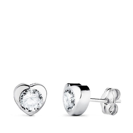 18K PENDIENTES ORO BLANCO CHATON CORAZON CON CIRCONITA. MEDIDA: 6 X 6 MM CIERRE PRESION