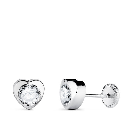 18K PENDIENTES ORO BLANCO CHATON CORAZON CON CIRCONITA. MEDIDA: 6 X 6 MM CIERRE TUERCA