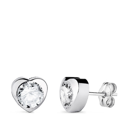 18K PENDIENTES ORO BLANCO CHATON CORAZON CON CIRCONITA. MEDIDA: 7,5 X 7,5 MM CIERRE PRESION
