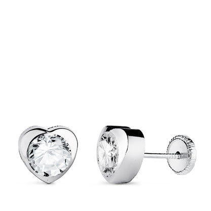18K PENDIENTES ORO BLANCO CHATON CORAZON CON CIRCONITA. MEDIDA: 7,5 X 7,5 MM CIERRE TUERCA