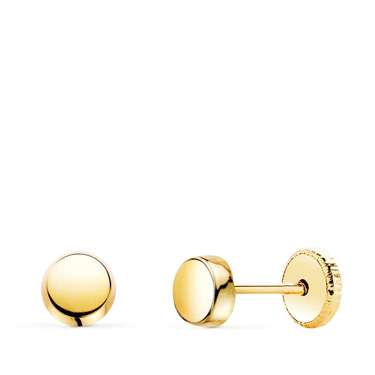 18K PENDIENTES ORO AMARILLO REDONDOS BRILLO 4,5 MM. CIERRE TUERCA