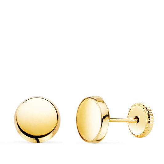 18K PENDIENTES ORO AMARILLO REDONDOS BRILLO 6,5 MM. CIERRE TUERCA
