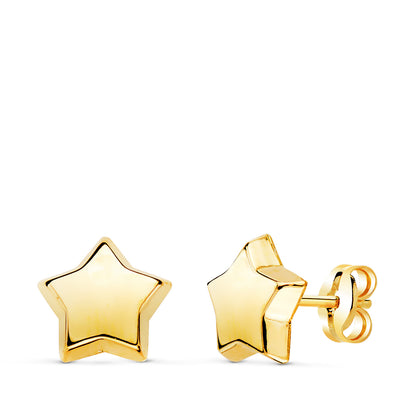 18K PENDIENTES ORO AMARILLO ESTRELLA LISA 8X8 MM. CIERRE PRESION