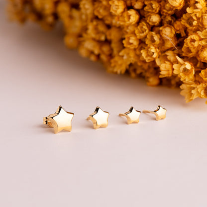 18K PENDIENTES ORO AMARILLO ESTRELLA LISA 5,5 X 5,5 MM. CIERRE TUERCA