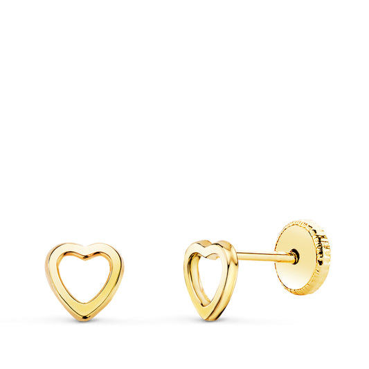 18K PENDIENTES ORO AMARILLO CORAZON CALADO 5X5 MM. CIERRE TUERCA