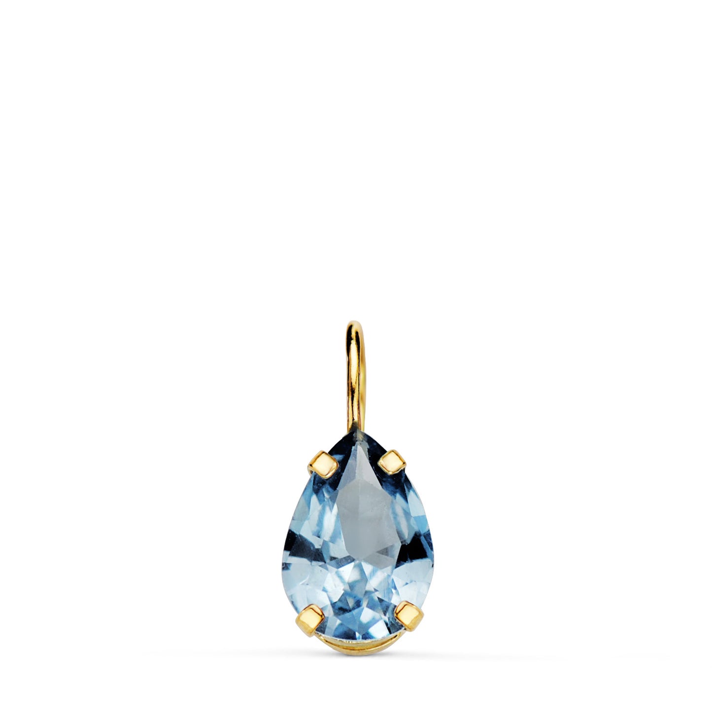 18K COLGANTE ORO AMARILLO LAGRIMA CON GARRAS Y PIEDRA COLOR AGUAMARINA 6,5 X 5 MM.