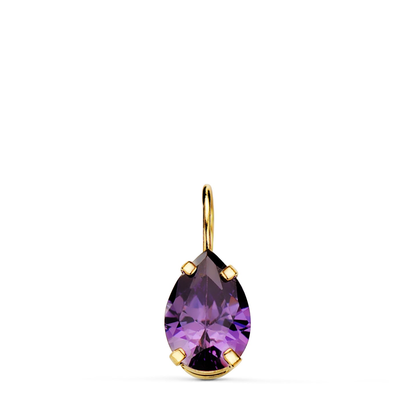 18K COLGANTE ORO AMARILLO LAGRIMA CON GARRAS Y PIEDRA COLOR AMATISTA 6,5 X 5 MM.