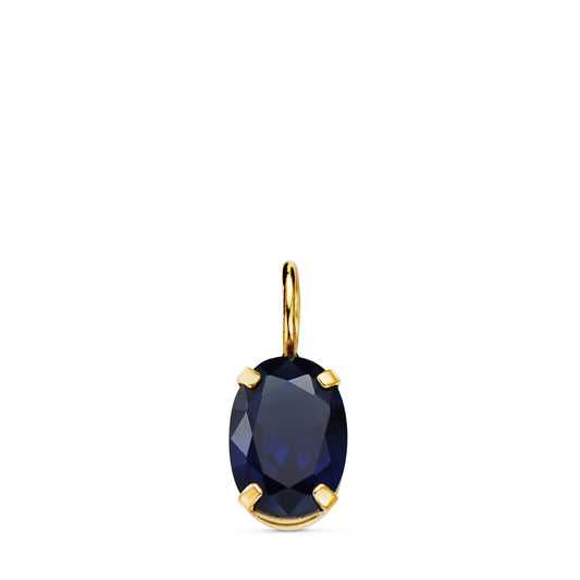 18K COLGANTE ORO AMARILLO OVAL PIEDRA COLOR AZUL 7 X 5 MM.
