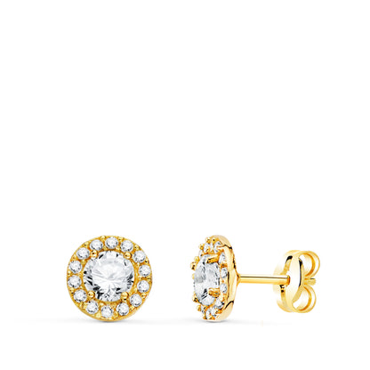 18K PENDIENTES ORO AMARILLO REDONDOS CON CIRCONITA BLANCAS. ANCHO: 6,5 MM. CIERRE PRESION
