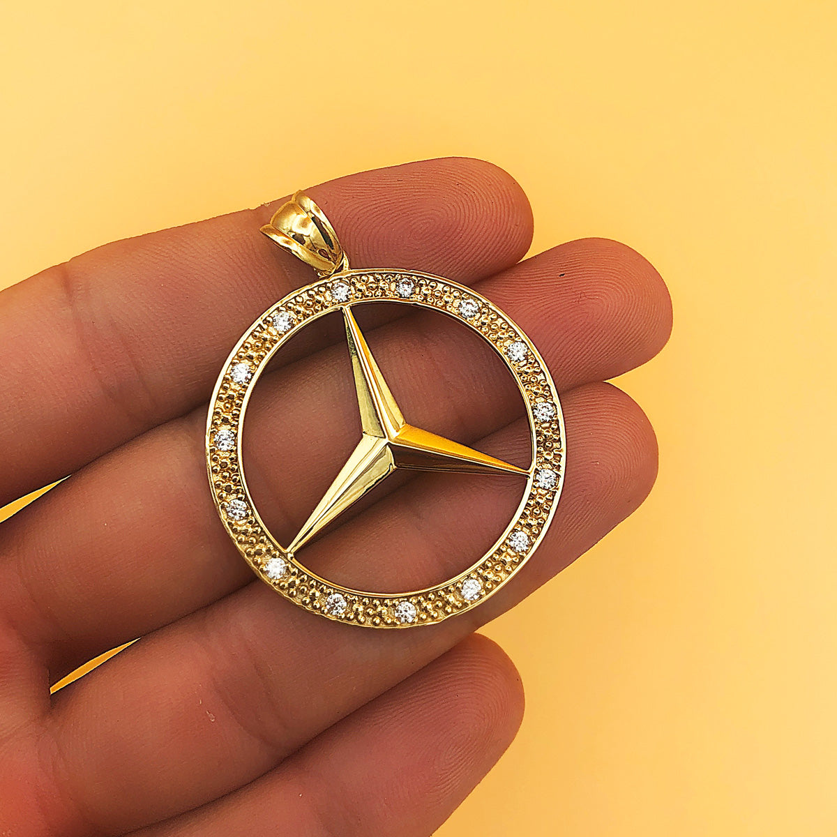 18K MEDALLA ORO AMARILLO ESTRELLA CON CERCO Y CIRCONITA 35 MM