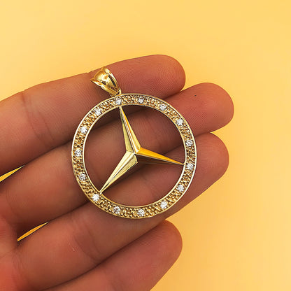 18K MEDALLA ORO AMARILLO ESTRELLA CON CERCO Y CIRCONITA 35 MM