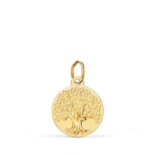 18K MEDALLA ORO AMARILLO ARBOL DE LA VIDA MATIZADA 14 MM