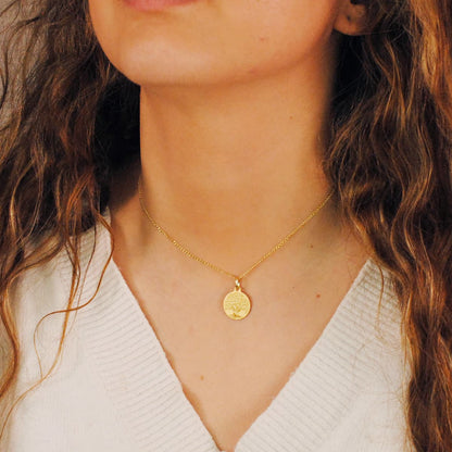 18K MEDALLA ORO AMARILLO ARBOL DE LA VIDA MATIZADA 16 MM