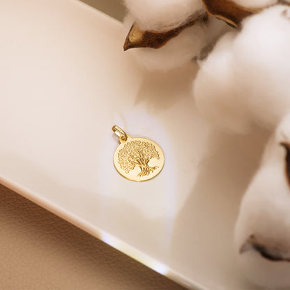 18K MEDALLA ORO AMARILLO ARBOL DE LA VIDA MATIZADA 18 MM