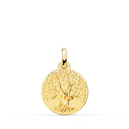 18K MEDALLA ORO AMARILLO ARBOL DE LA VIDA MATIZADA 16 MM