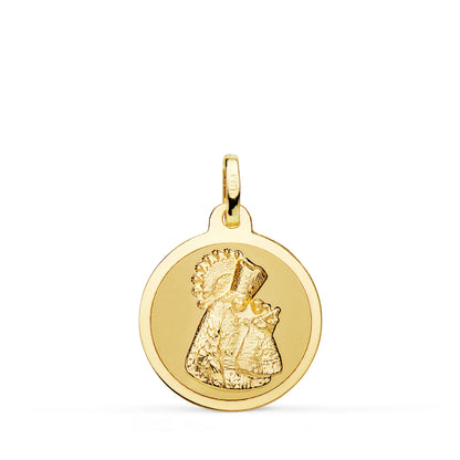 18K MEDALLA ORO AMARILLO VIRGEN DE LOS DESAMPARADOS BRILLO 20 MM