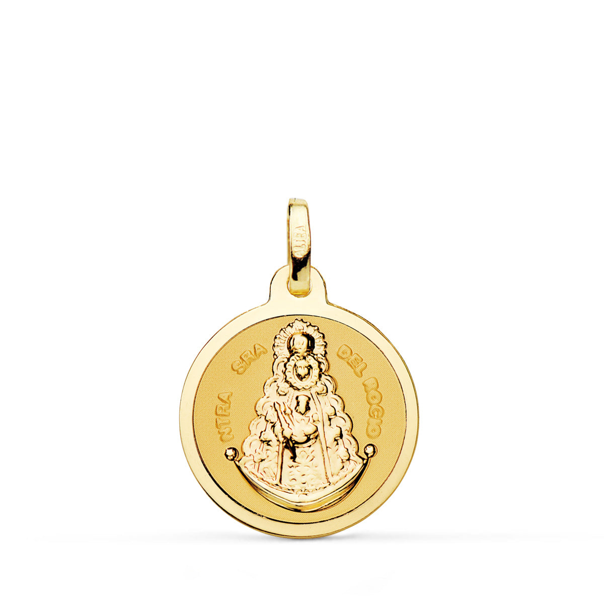 18K MEDALLA ORO AMARILLO VIRGEN DEL ROCIO BRILLO 18 MM