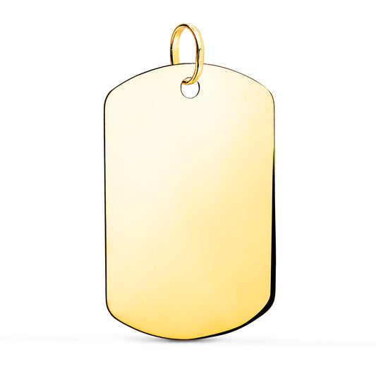18K CHAPA ORO AMARILLO MILITAR RECTANGULAR EN BRILLO. 27,5 X 19 MM