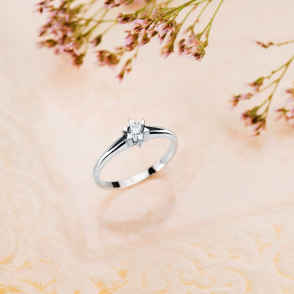 18K SOLITARIO DIAMANTE NATURAL TALLA BRILLANTE ORO BLANCO 0.200 QTS. SI-H