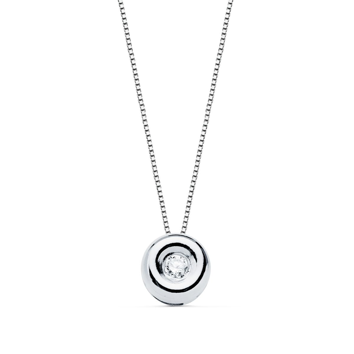 18K GARGANTILLA ORO BLANCO CHATON 5,5 MM DIAMANTE LABORATORIO 1,70MM 0,020 QTS. G-VS2. CADENA 42CM