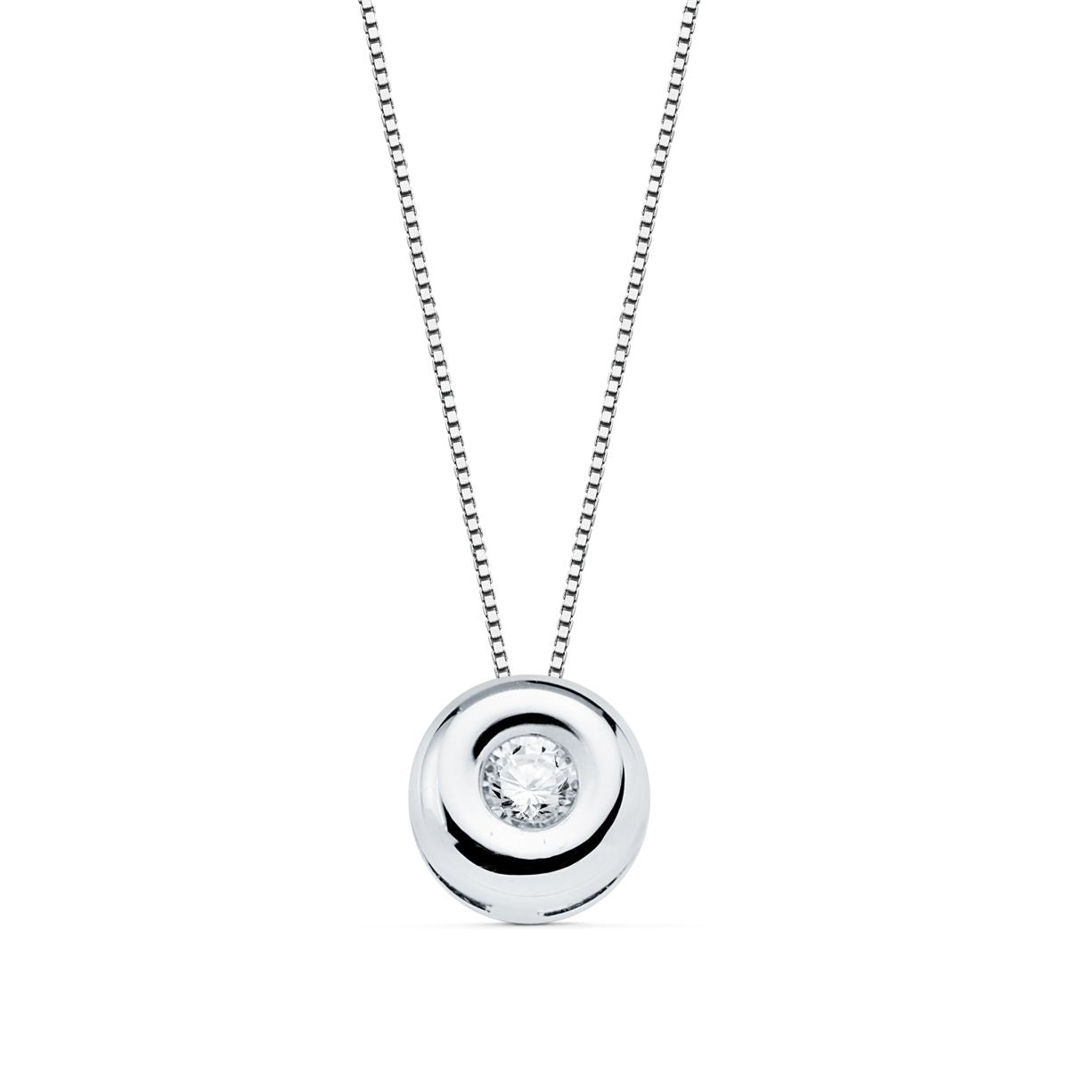 18K GARGANTILLA ORO BLANCO CHATON 6 MM DIAMANTE LABORATORIO 2,20MM 0,050 QTS. G-VS2. CADENA 42CM