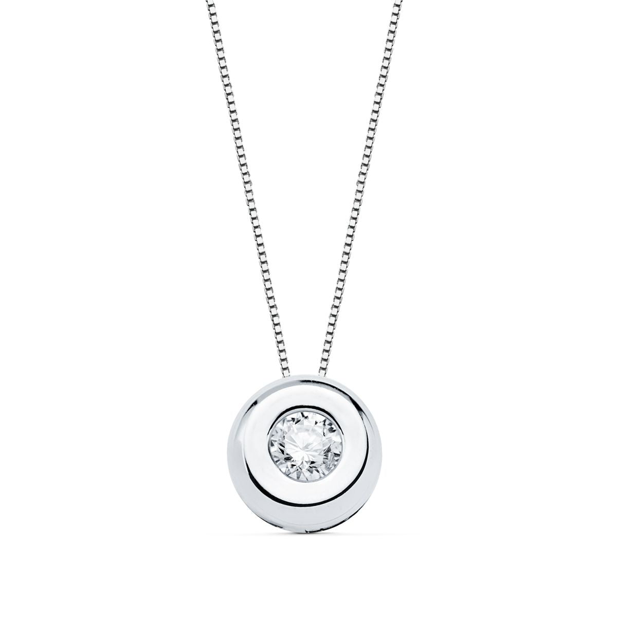 18K GARGANTILLA ORO BLANCO CHATON 6,5 MM DIAMANTE LABORATORIO 2,90MM 0,100 QTS. G-VS2. CADENA 42CM