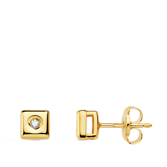 18K PENDIENTES CHATON ORO AMARILLO CUADRADO DIAMANTES LABORATORIO 0,030 QTS.G-VS2 CIERRE PRESION 5MM