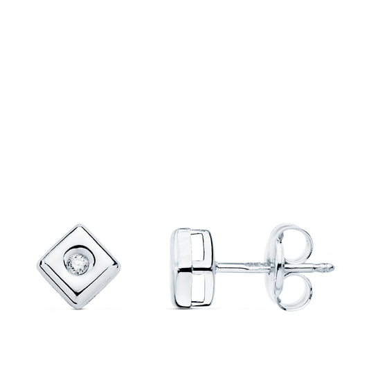 18K PENDIENTES CHATON ORO BLANCO CUADRADO DIAMANTES LABORATORIO 0,030 QTS. G-VS2 CIERRE PRESION 5 MM