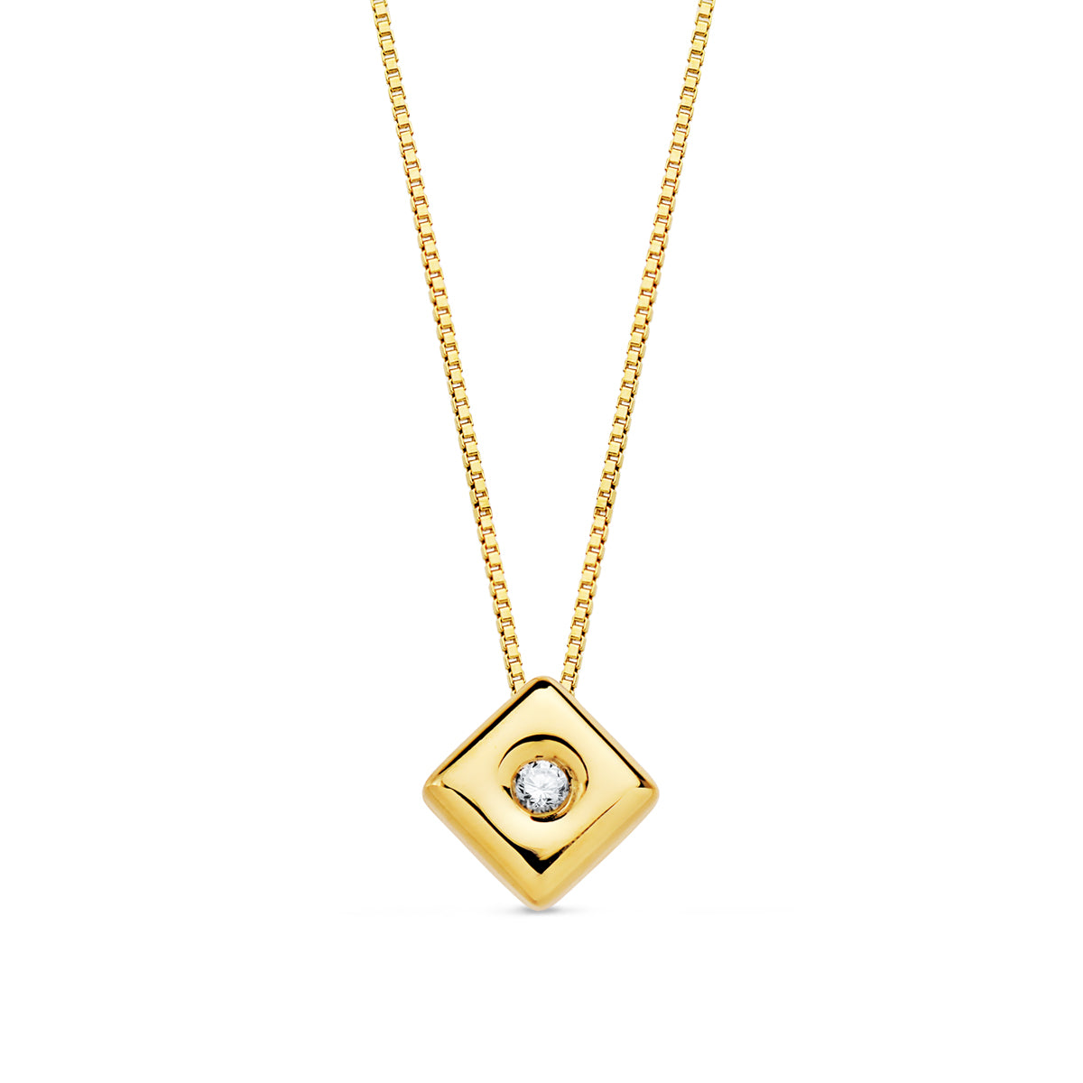 18K GARGANTILLA ORO AMARILLO CHATON ROMBO 4,5 MM DIAMANTE LABORATORIO 0,015 QTS. G-VS2 CADENA 42CM
