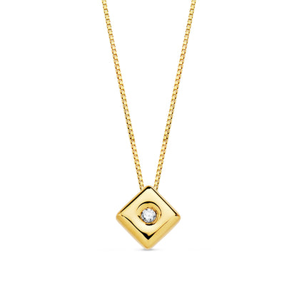 18K GARGANTILLA ORO AMARILLO CHATON ROMBO 4,5 MM DIAMANTE LABORATORIO 0,015 QTS. G-VS2 CADENA 42CM