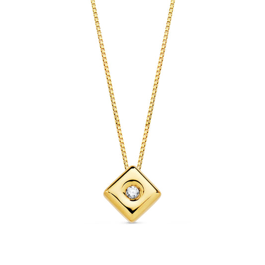 18K GARGANTILLA ORO AMARILLO CHATON ROMBO 4,5 MM DIAMANTE LABORATORIO 0,015 QTS. G-VS2 CADENA 42CM