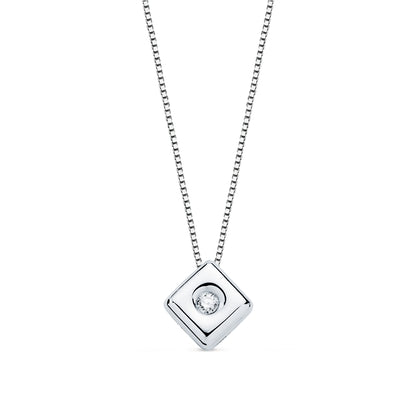 18K GARGANTILLA ORO BLANCO CHATON ROMBO 6X4,5 MM DIAMANTE LABORATORIO 0,015 QTS. G-VS2. CADENA 42CM