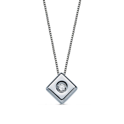 18K GARGANTILLA ORO BLANCO ROMBO 6MM. DIAMANTE LABORATORIO 0,050 QTS. G-VS2. CADENA 42CM