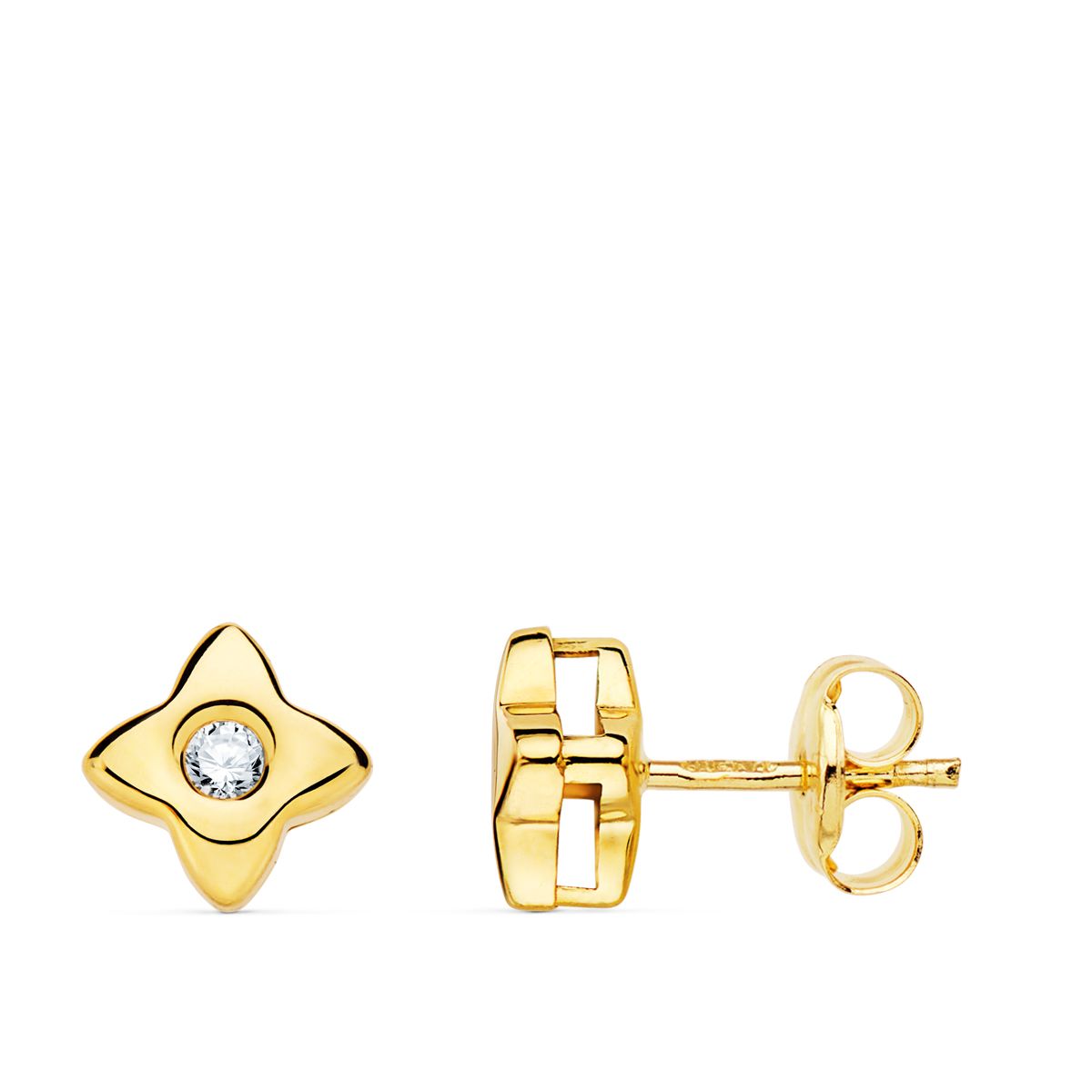 18K PENDIENTES ORO AMARILLO ESTRELLA DIAMANTES LABORATORIO 0,100 QT VS2-G. MEDIDA: 6X6 MM. CIERRE PRESION