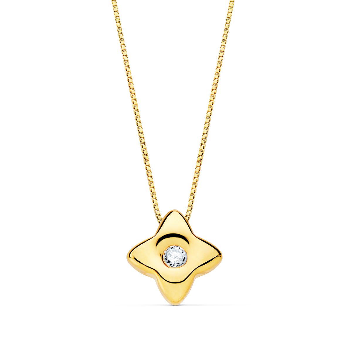 18K GARGANTILLA ORO AMARILLO ESTRELLA 5,5MM DIAMANTE LABORATORIO 0,020 QT. G-VS2. CADENA 42CM