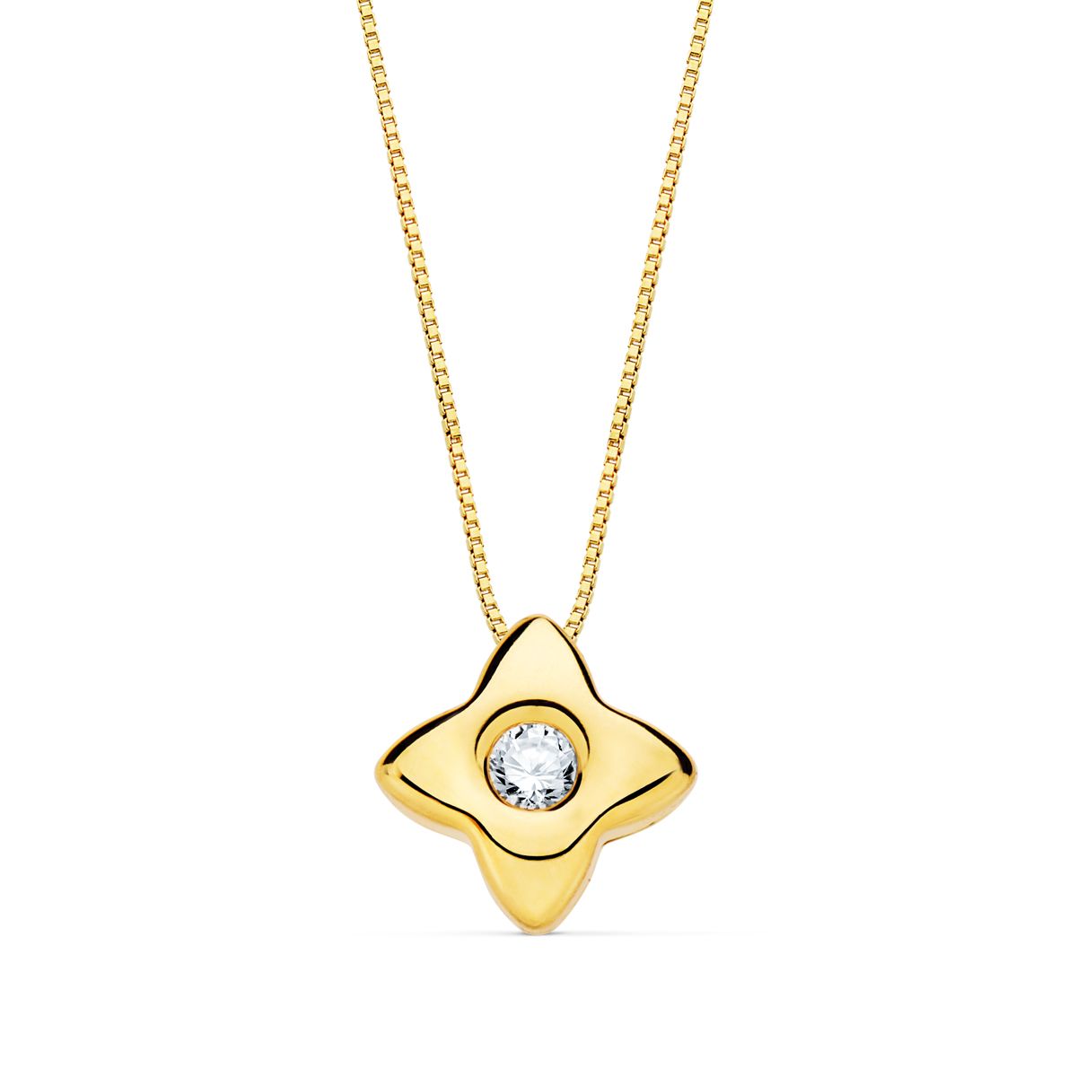 18K GARGANTILLA ORO AMARILLO ESTRELLA 6X6MM DIAMANTE LABORATORIO 0,050 QT. G-VS2. CADENA 42CM